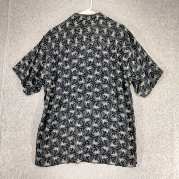 Geoffrey Beene Shirt Mens Size L Silk Blend Button Down Black Tropical Hawaiian - Picture 7 of 10
